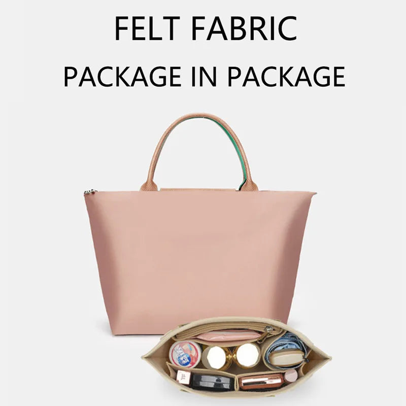 Felt Insert Bag Fits For Longchamp Handbag Liner Bag Felt Cloth Makeup Bag Support Travel Portable Insert Purse Organizer