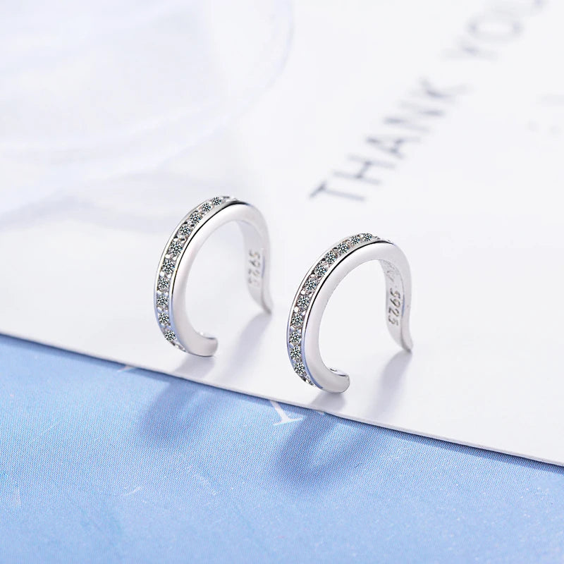 Fashion Fine C Shape Zircon No Hole Corrector Clip Earrings Women Men 925 Sterling Silver Jewelry Punk Rock Rhinestone EarCuff
