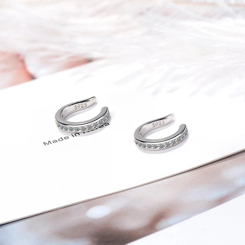 Fashion Fine C Shape Zircon No Hole Corrector Clip Earrings Women Men 925 Sterling Silver Jewelry Punk Rock Rhinestone EarCuff