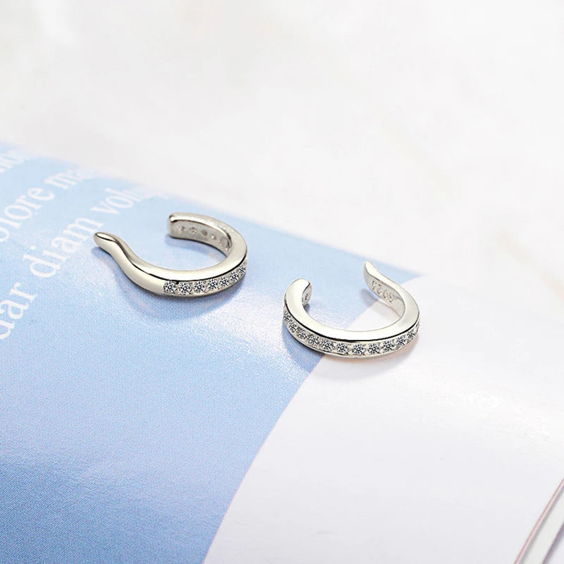 Fashion Fine C Shape Zircon No Hole Corrector Clip Earrings Women Men 925 Sterling Silver Jewelry Punk Rock Rhinestone EarCuff